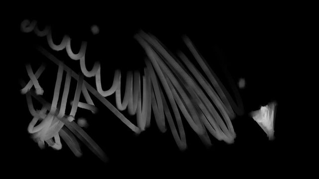 White rough lines and wires on a black screen. Art doodle background effect for overlay in 4K with alpha channel. Abstract drawing animation.