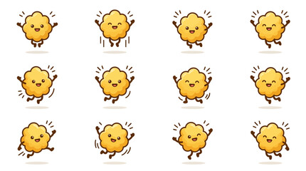 Fototapeta premium Cheerful yellow star shape character sticker collection.