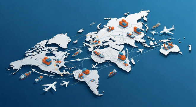 Isometric global logistics network with cargo transport routes