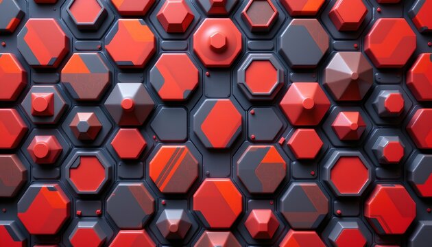 The image features a close up view of a geometric pattern composed of hexagonal and pentagonal shapes arranged in a tightly packed, repeating design