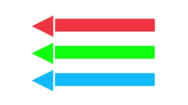 Three colorful arrow banners in red, green, and blue slide in from the right and extend across a clean white background.