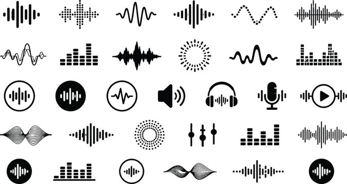 Collection of Sound Wave and Audio Visualization Icons Art & Illustration