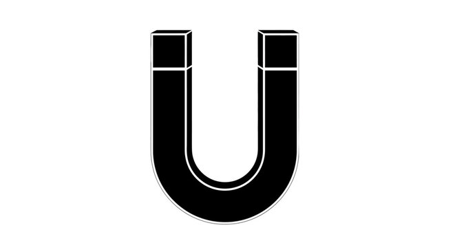 Horseshoe magnet silhouette against a white background a stark black shape magnetic iron metal attraction force physics