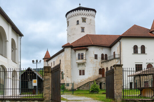 Zilina, Slovakia &ndash; May 18, 2026: Budatin Castle with its distinctive circular medieval tower, Renaissance buildings and restored courtyard is one of the most important historical landmarks in northern