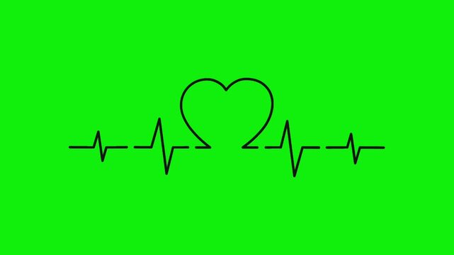 Heartbeat line with heart symbol on green background. Medical health monitoring concept.