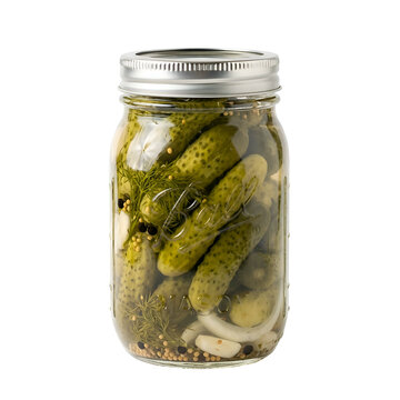Pickled Cucumbers with Dill in Glass Jar on Black Background