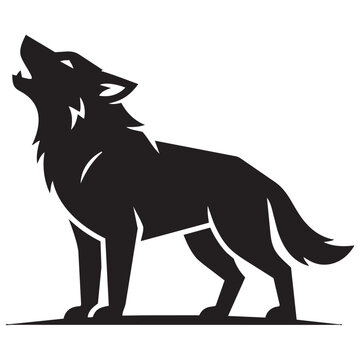Black silhouette of a howling wolf standing alone as a simple graphic icon for wild nature