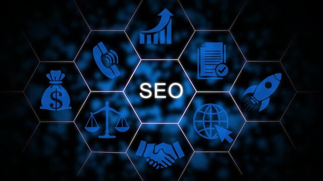 Seo search engine optimization digital marketing concept with hexagonal and business growth marketing strategy