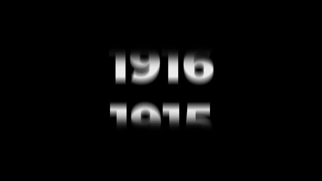 Reverse 122 year counter animation scrolling back from 2026 to 1904. White 3D text on black background. Going back in time flashback and history timeline motion graphics concept.