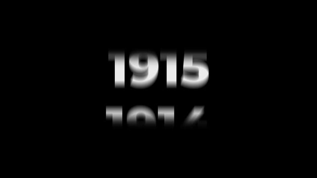 Reverse 123 year counter animation scrolling back from 2026 to 1903. White 3D text on black background. Going back in time flashback and history timeline motion graphics concept.