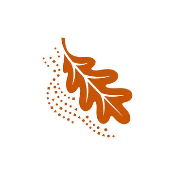 Minimalist Orange Oak Leaf Icon with Abstract Particle Trail