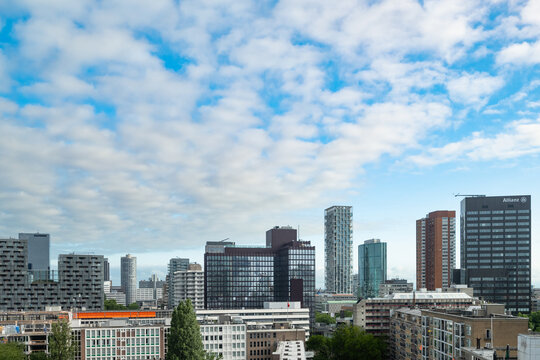 Rotterdam, The Netherlands. 08,07,2026. Rotterdam City Skyline with Blue Sky