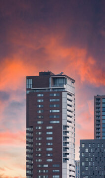 Modern High Rise Building at Sunset