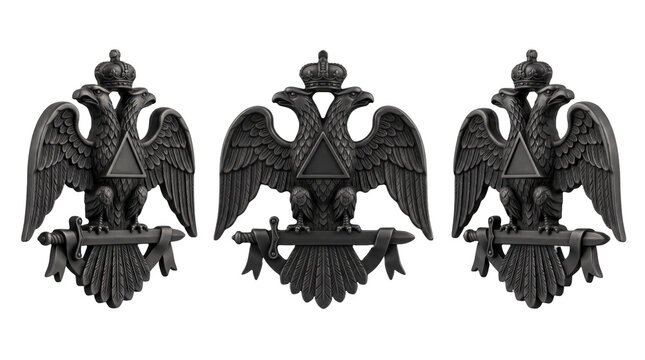 Black double headed eagle heraldry emblems, masonic secret society and royal empire power concept