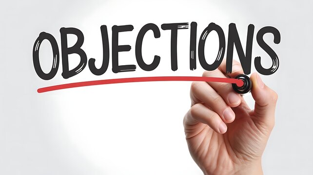 Objections Concept with Hand Writing on White Background