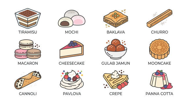 Colorful Illustrated Collection of Popular Japanese Desserts.