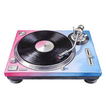 Turntable and Vinyl: A vintage turntable with a black vinyl record is captured in a close-up shot, showcasing the iconic equipment for music lovers and DJs, evoking nostalgia and rhythm.