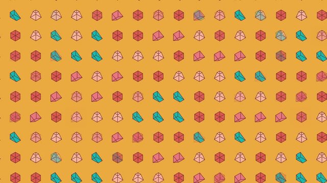 Seamless geometric pattern loop in yellow, orange, pink - contemporary animated 4K motion background for video editing, social media and presentation