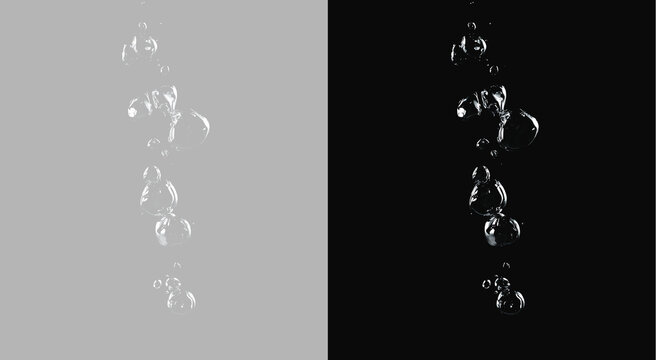 Underwater Air Bubbles Rising Isolated on grey and black Background