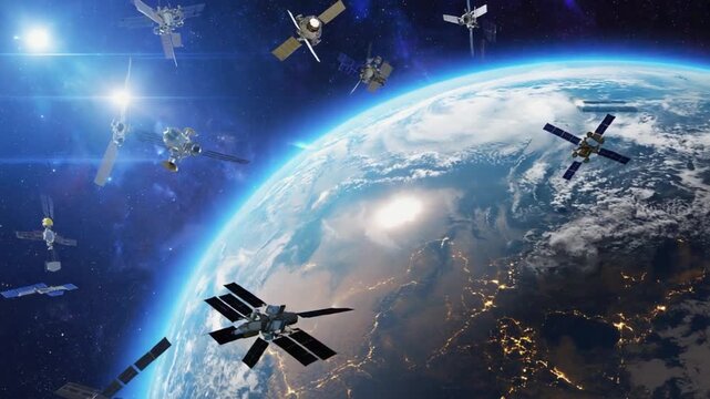 Satellites around the Earth.