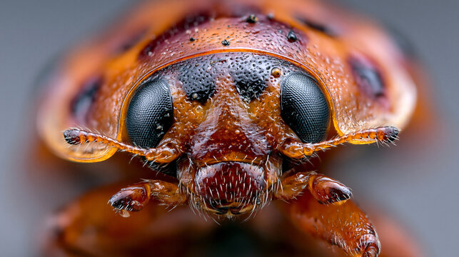 Macro Close-up of Beetle Head with Orange Eyes