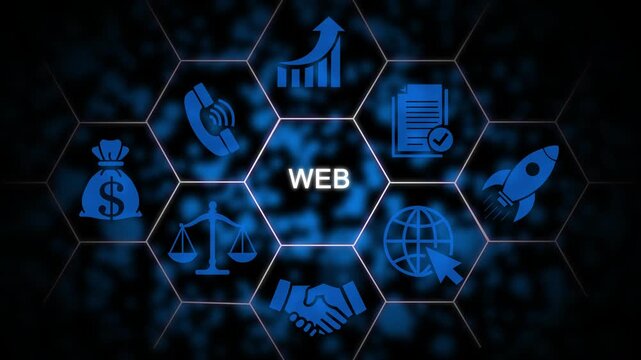 Digital web development and business growth concept with hexagonal network and data analytics technology