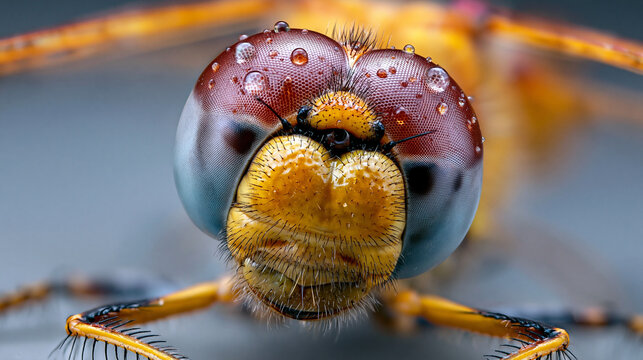 Dragonfly on Yellow Flower With Water Droplets