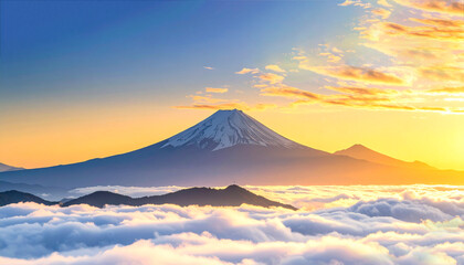 Fototapeta premium 雲海に昇る富士山の初日の出 Generative AI