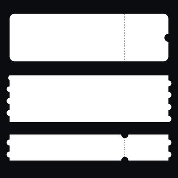 Blank white ticket stubs with perforation for tearing, on a dark background