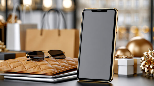 Luxury products and smartphone mockup for premium Black Friday online shopping promotion