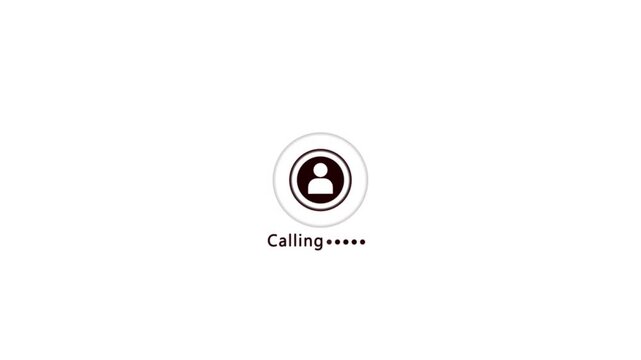Video call interface with calling text and person icon on a white communication online.