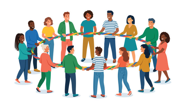 Diverse Friends Together forming a circle in this diverse friends group illustration for community concept