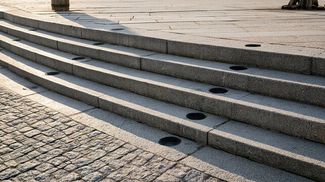 indentations. Empty ancient market square with stone steps showing indentations where a pillory once stood. event programs, museum guides, designed for cultural heritage projects and event programs.
