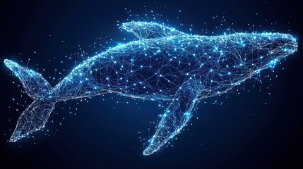 Glowing digital whale with network connections, radiating luminescence