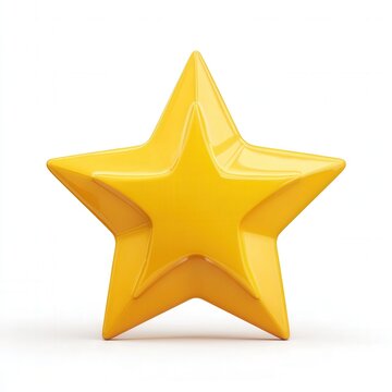 Shiny yellow 3d star icon isolated on white background with copy space for rating, review, reward, and promotion design projects.