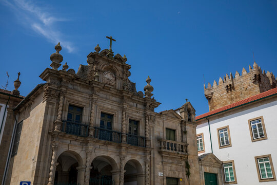 The Baroque fa&ccedil;ade of the Church of La Misericordia in Chaves, Portugal 