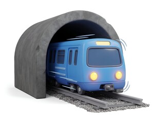 Naklejka premium 3d illustration of a blue subway train exiting a concrete tunnel