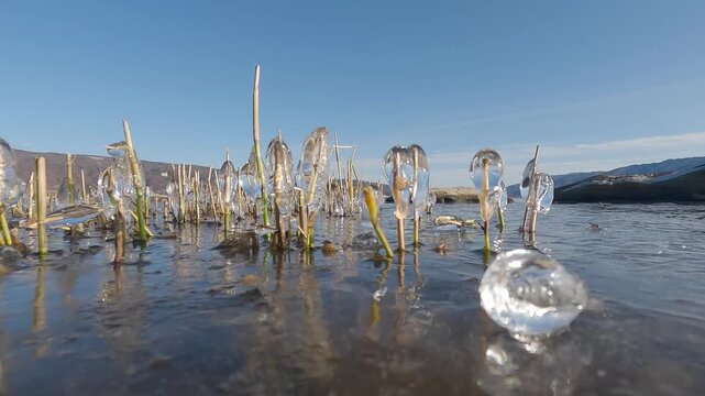 冬の諏訪湖の氷の風景