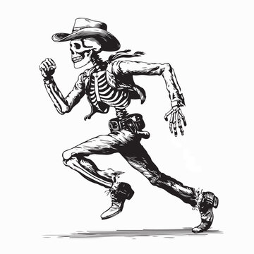 Fast Running Skeleton Cowboy Vector Art Isolated On White Background