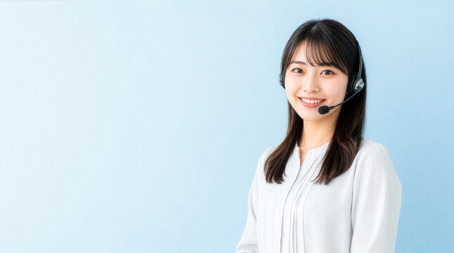 安心感のある笑顔で対応する20代前半の日本人カスタマーサポートスタッフ
Young Japanese customer support representative with a warm welcoming smile