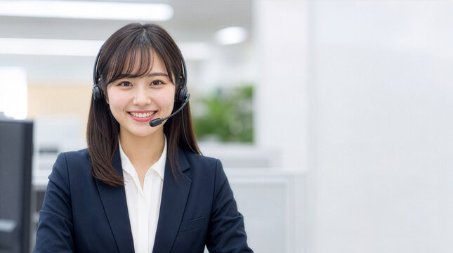 安心感のある笑顔で対応する20代前半の日本人カスタマーサポートスタッフ
Young Japanese customer support representative with a warm welcoming smile