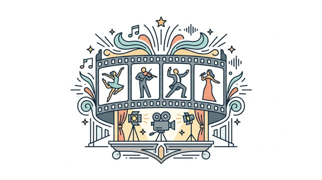 Vintage Film Reel and Movie Camera Illustration.