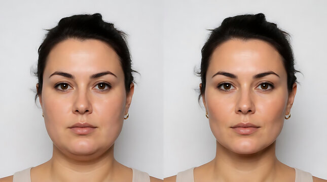 Side-by-Side Comparison of a Woman's Facial Expression Showing Subtle Facial Changes and Skin Texture Differences
