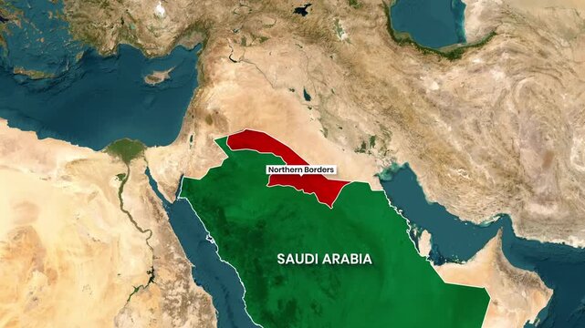 Northern Borders Region Highlighted on Saudi Arabia Map Animation
