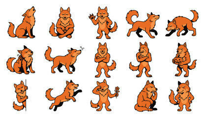 Obraz premium Set of cute cartoon fox characters in various poses perfect for halloween themed designs and creative projects