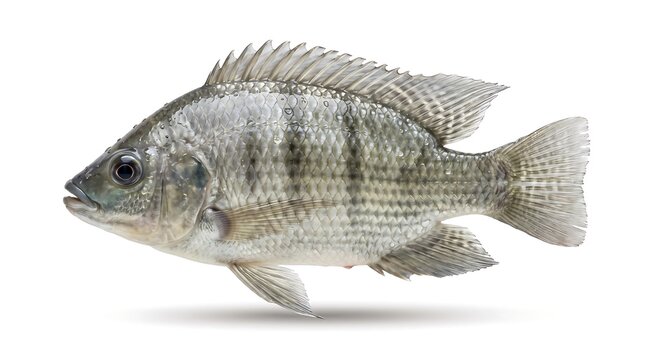 Freshwater tilapia fish isolated on white background.