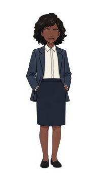 Confident young girl entrepreneur in formal business attire with simple expression standing with hands in pockets