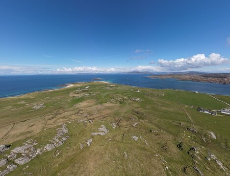 Tidal Islet with White Sand Spit off the Isle of Iona, Mull Hills Behind, Inner Hebrides, Scotland