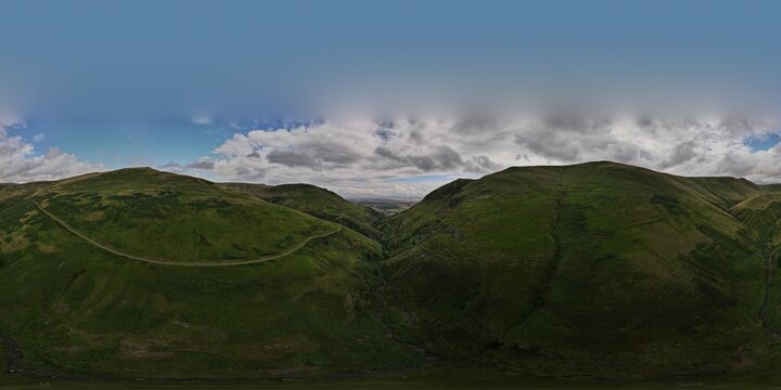 Alva Glen above Alva looking over Clackmannanshire to the Kincardine Bridge, Ochil Hills, Scotland - 360 Degree Panorama