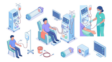 Fototapeta premium advanced medical dialysis treatment process with healthcare professionals in a modern clinic setting